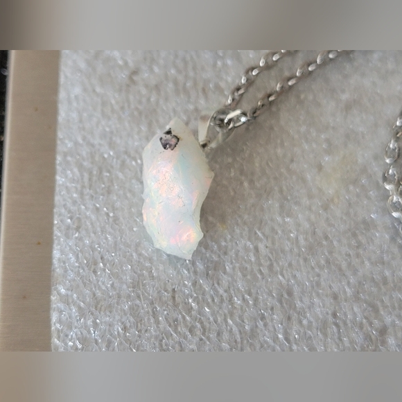 Natural Ethiopian Fire Opal Rough Pendant + 18" Chain Necklace - Unisex Jewlery - Picture 4 of 6